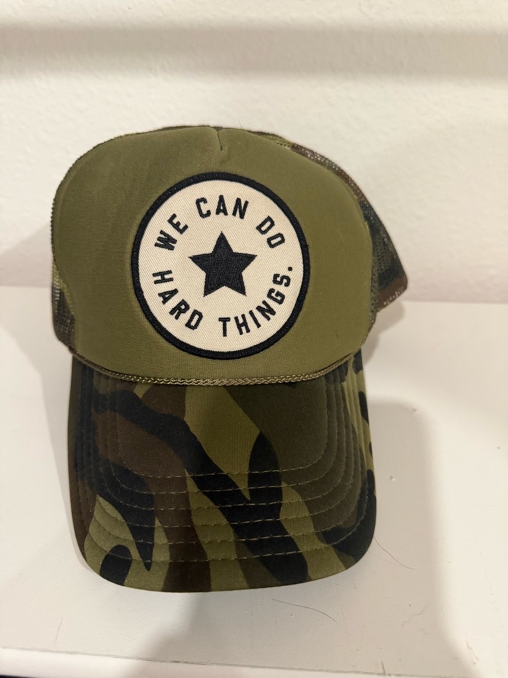 We Can Do Hard Things Olive Camo Trucker Hat